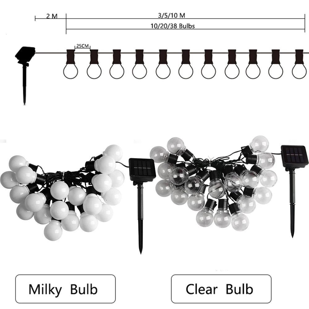 Globe bulb fairy lights warm white draped across garden
