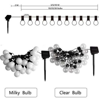Globe bulb fairy lights warm white draped across garden