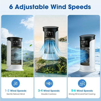Portable Air Cooler Fan | USB Desktop Misting Humidifier with 6 Speeds, Timer & LED Night Light
