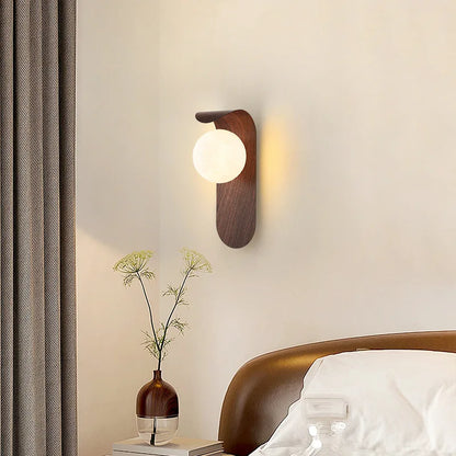 Wooden Wall Light | Walnut Wood Grain Bedside Wall Lamp with Soft Acrylic Shade for Bedroom, Hallway & Stairs | G9 Wall Sconce, 13×25cm