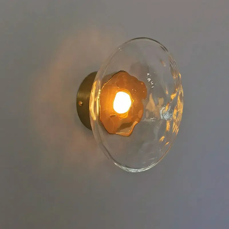 Glass Wall Light | Modern Dimpled Glass Sconce for Living Room, Bedside, Hallway & Stairs | Amber, Grey or Clear, Flush or Rod Style, Gold or Black