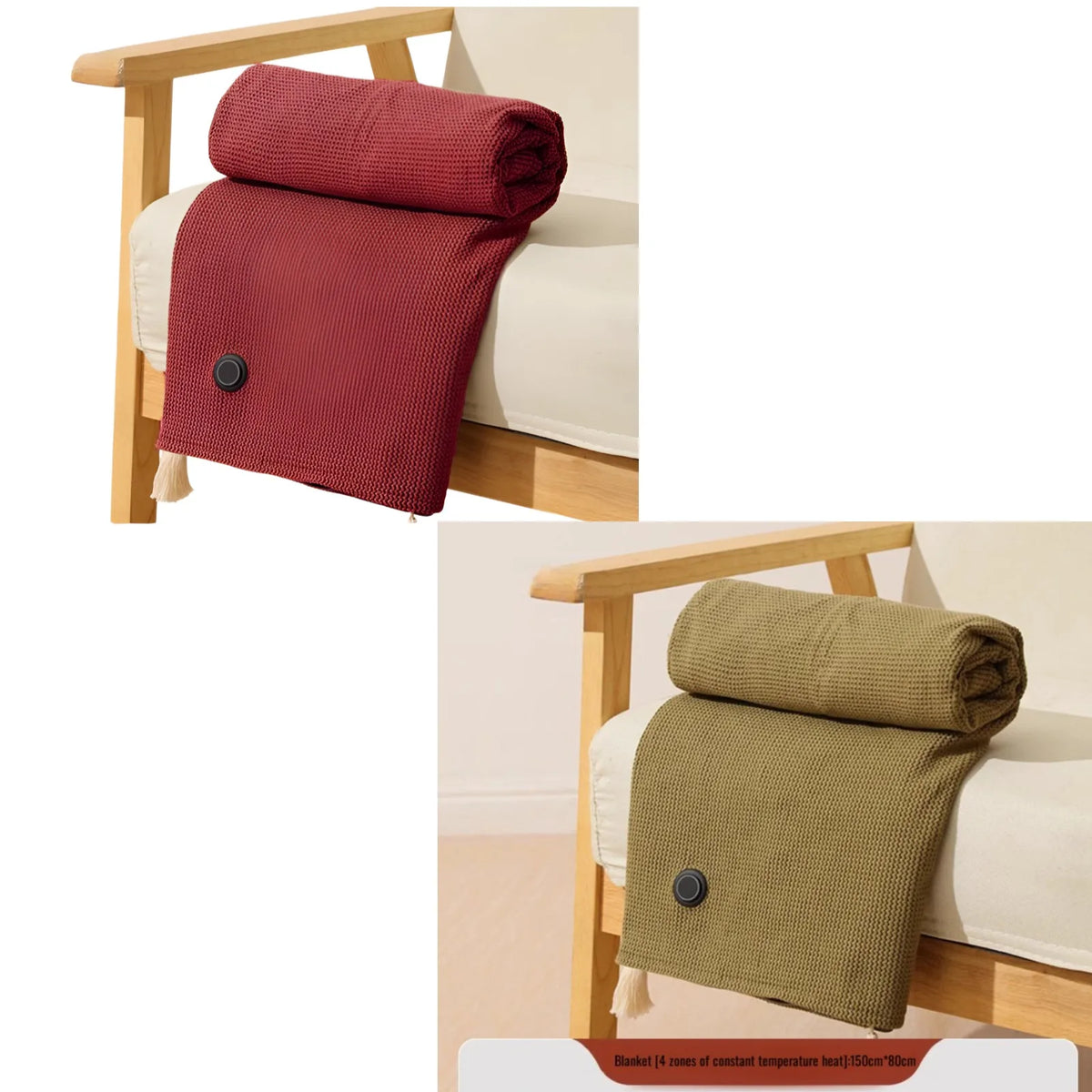 Cream USB heated throw draped over an armchair