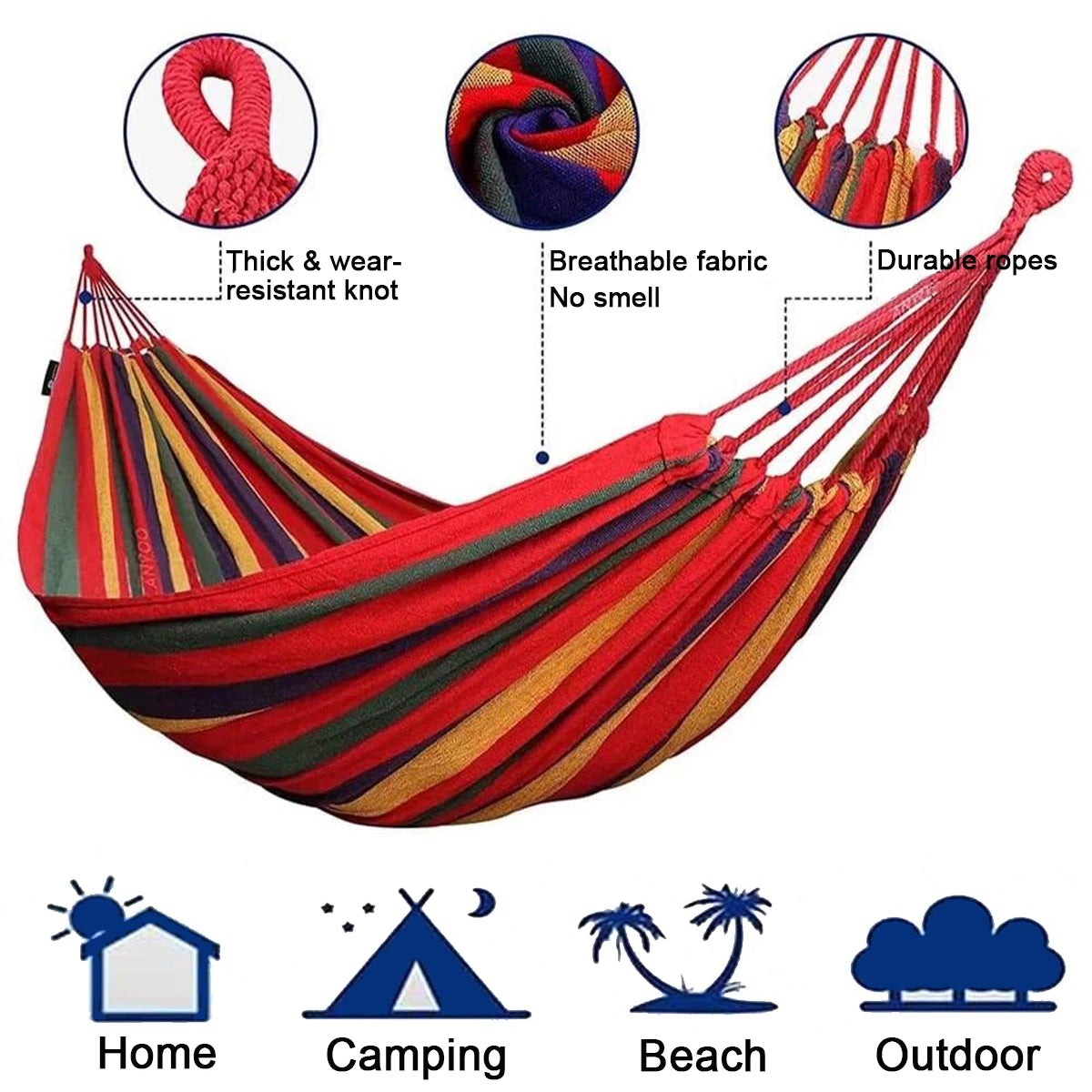 Double Hammock | 2-Person Cotton Canvas with Tree Straps for Garden