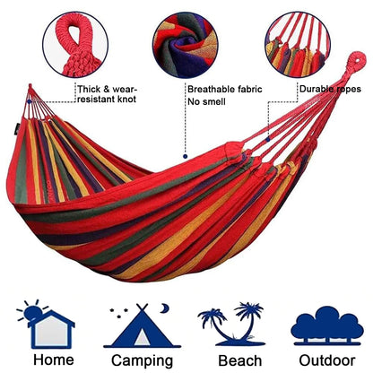 Double Hammock | 2-Person Cotton Canvas with Tree Straps for Garden