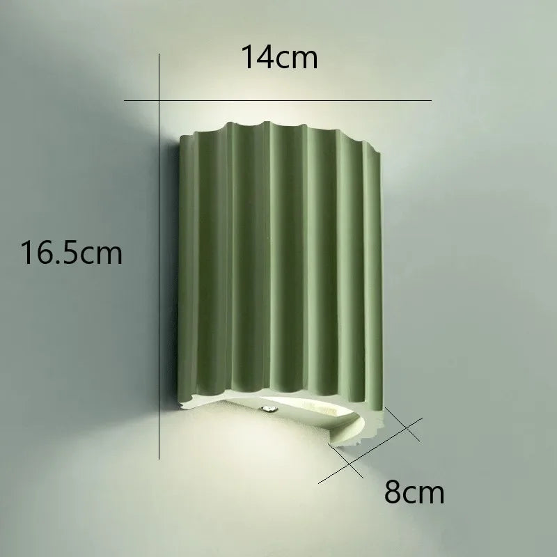 Sage green resin wall light dimensions, 14cm wide by 16.5cm high by 8cm deep
