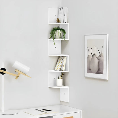 Corner Wall Shelf | Zigzag Floating Bookshelf 5-Tier Wood