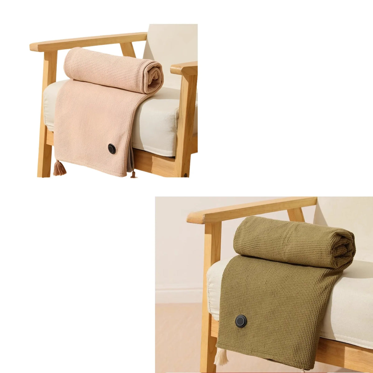 Burgundy heated shawl blanket with USB power connector visible