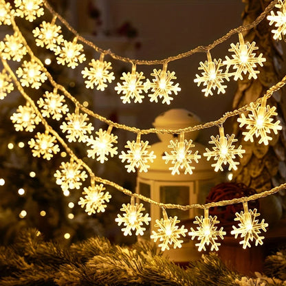 Christmas Window Lights | 3m LED Snowflake Curtain Lights for Bedroom, Party & Festive Decor | Indoor Fairy String Lights, Warm White or Colour