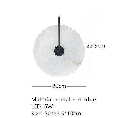 Marble wall light dimensions, 20cm wide by 23.5cm high, black