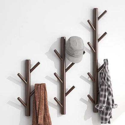 Pine wood hallway coat hanger rail installed on wall