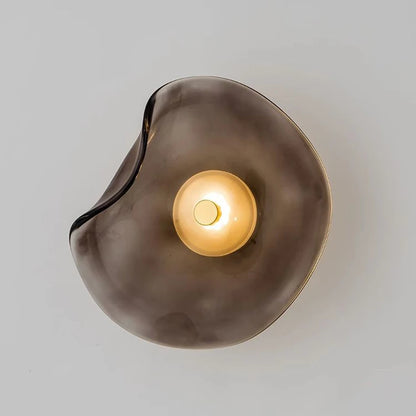 Glass Wall Light | Nordic Round Wall Lamp for Bedroom, Bedside, Hallway & Bathroom Mirror | Cognac or Grey Glass Sconce, Ø25cm