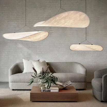 Silk Pendant Light | Designer Fabric Disc Chandelier for Dining Room, Bedroom & Living Room | Remote Control LED, Warm White, 40cm or 50cm