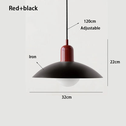 Red and black macaron saucer pendant light, 32cm wide by 22cm high