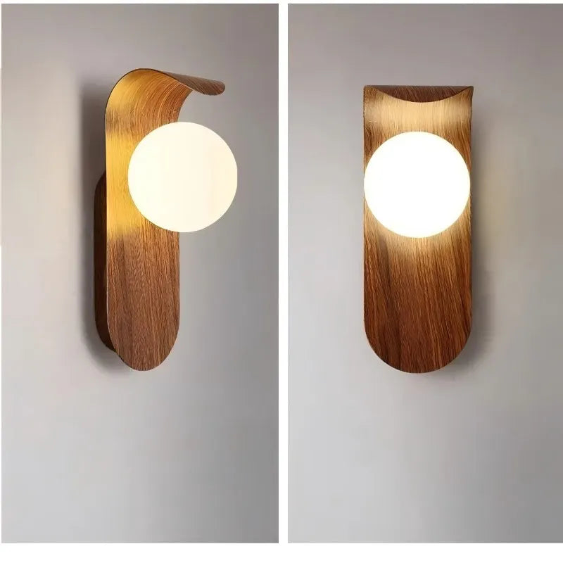 Wooden Wall Light | Walnut Wood Grain Bedside Wall Lamp with Soft Acrylic Shade for Bedroom, Hallway & Stairs | G9 Wall Sconce, 13×25cm