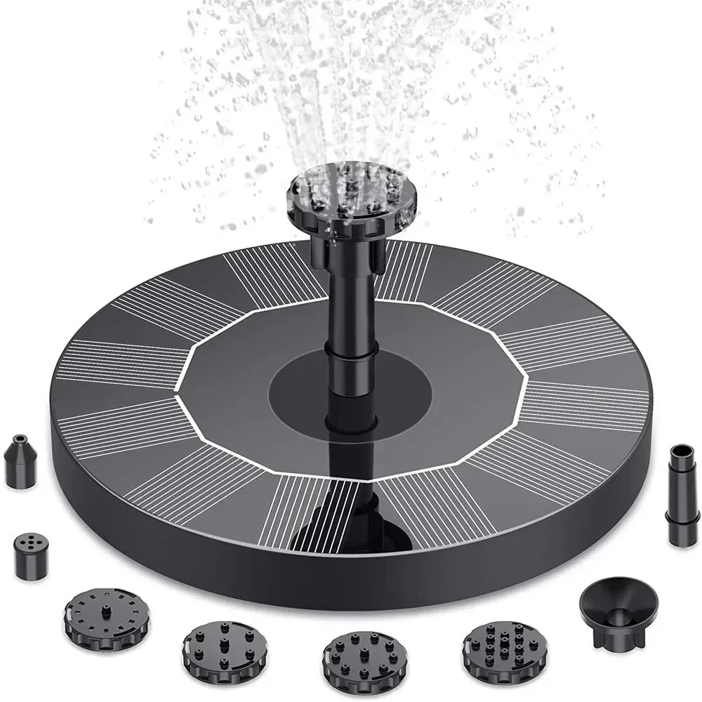 Solar fountain pump nozzle attachments and accessories