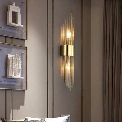 Crystal wall sconce warm white glow living room