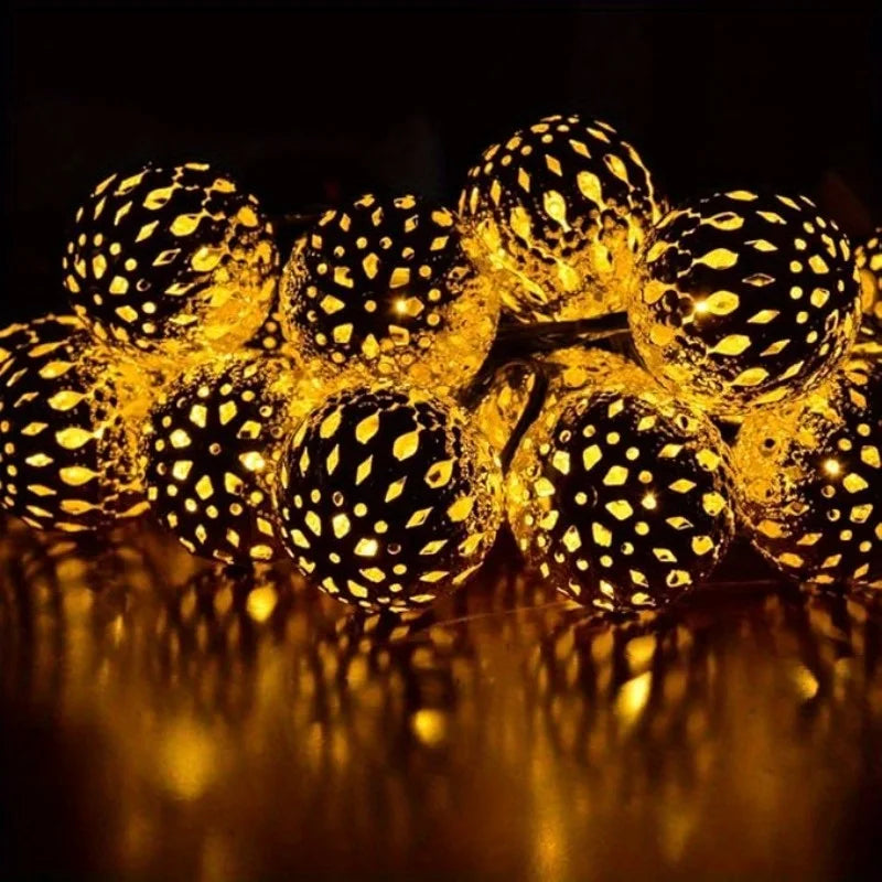 Moroccan Solar String Lights | Waterproof Garden Ball Fairy Lights, 8 Modes