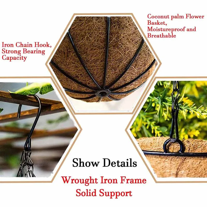 Garden hanging basket wall planter mounted on fence