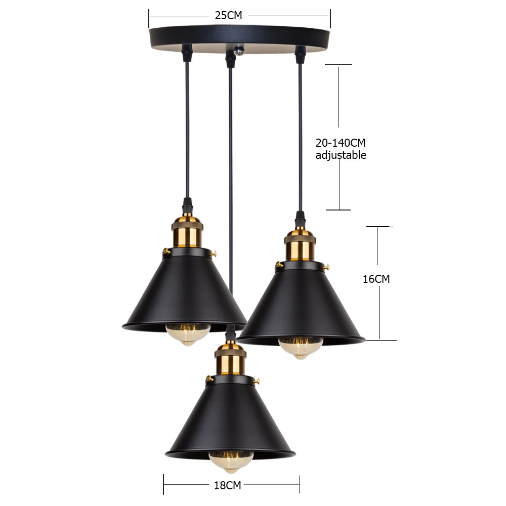 Loft | Industrial Retro Pendant Light – Single & 3-Light Cluster, E27