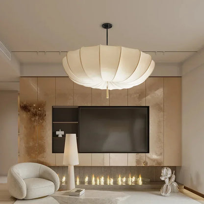 Fabric Pendant Light | French Pleated Umbrella Chandelier for Bedroom, Dining Room & Living Room | Wabi Sabi Cloth Shade E27, Warm White, 40 or 50cm