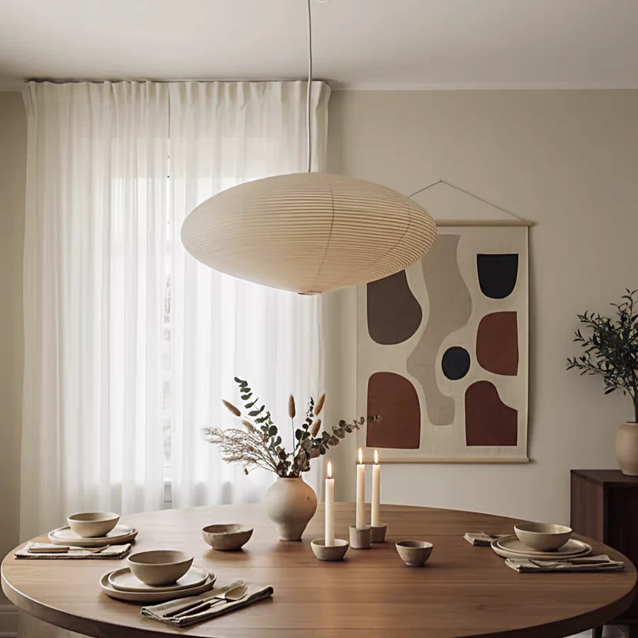 Paper Lantern Pendant Light | Japanese Wabi Sabi UFO Ceiling Lamp for Dining Room, Bedroom & Living Room | Rice Paper Shade E27, 50cm or 60cm