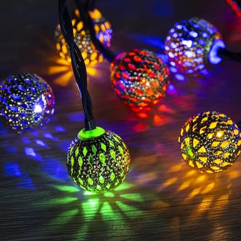 Moroccan Solar String Lights | Waterproof Garden Ball Fairy Lights, 8 Modes