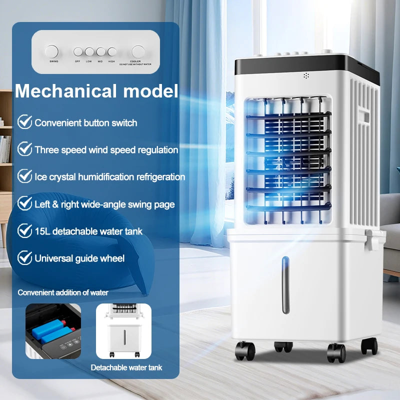 Evaporative Air Cooler 15L | Portable Swamp Cooler Fan with Remote & Ice Crystal Cooling for Home