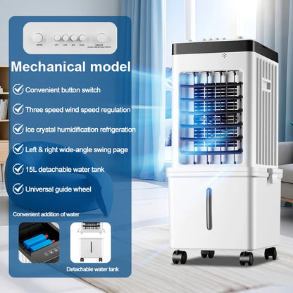 Evaporative Air Cooler 15L | Portable Swamp Cooler Fan with Remote & Ice Crystal Cooling for Home