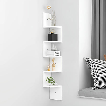 Corner Wall Shelf | Zigzag Floating Bookshelf 5-Tier Wood