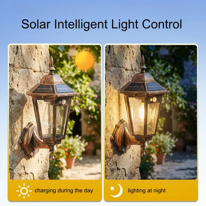 Vintage Solar Wall Lantern | Retro Outdoor Garden Light in Brass or Black