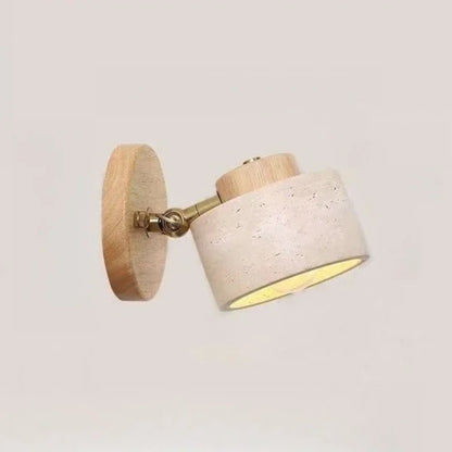 Stone Wall Light | Rotatable Yellow Cave Stone Reading Lamp with Switch for Bedside, Bedroom & Study | Wabi Sabi Wall Sconce, Walnut or Log Wood