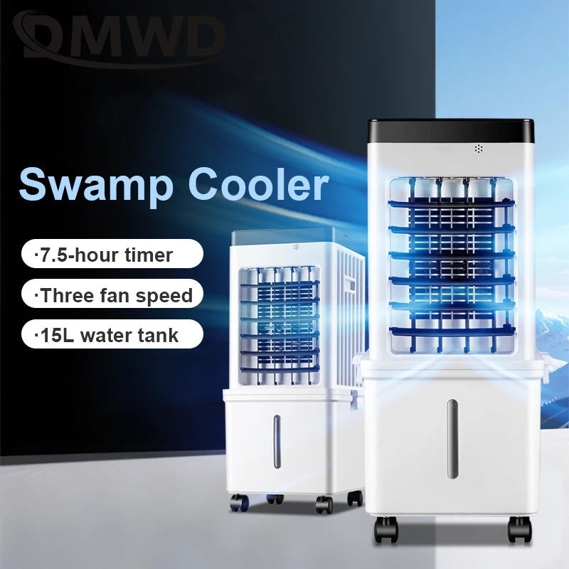 Evaporative Air Cooler 15L | Portable Swamp Cooler Fan with Remote & Ice Crystal Cooling for Home