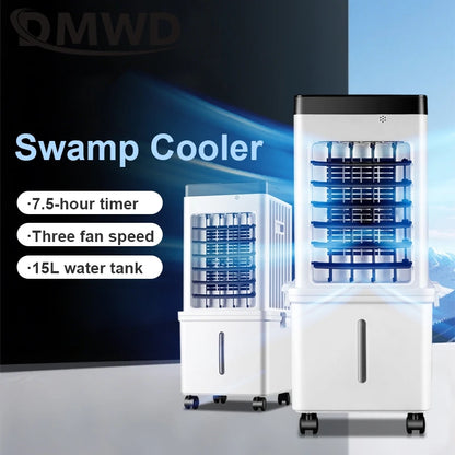 Evaporative Air Cooler 15L | Portable Swamp Cooler Fan with Remote & Ice Crystal Cooling for Home