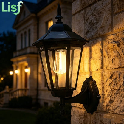 Vintage Solar Wall Lantern | Retro Outdoor Garden Light in Brass or Black