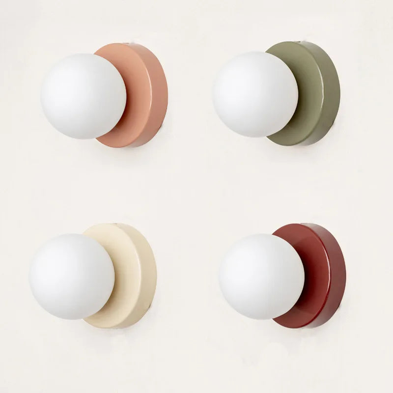 Glass Wall Light | Mini Macaron Globe Sconce for Bedside, Children's Room, Hallway & Porch | Cream, Black, Sage, Oxblood or Terracotta, 10 or 12cm