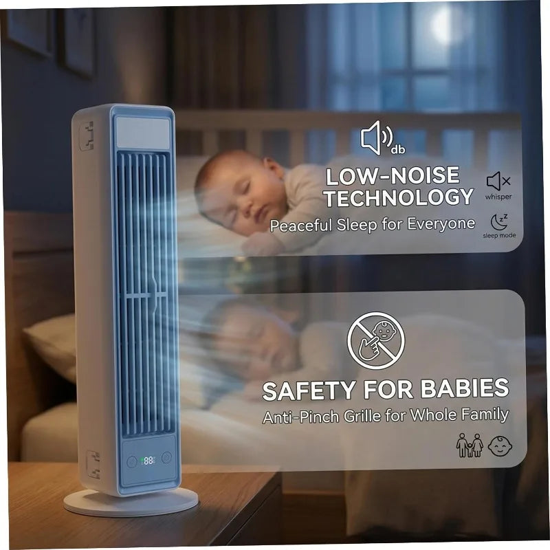 Bladeless Tower Fan | Rechargeable Portable Cooling Fan with Remote, 5 Speeds & Quiet Oscillation