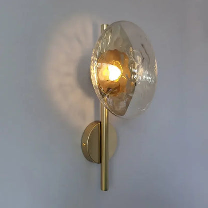 Glass Wall Light | Modern Dimpled Glass Sconce for Living Room, Bedside, Hallway & Stairs | Amber, Grey or Clear, Flush or Rod Style, Gold or Black