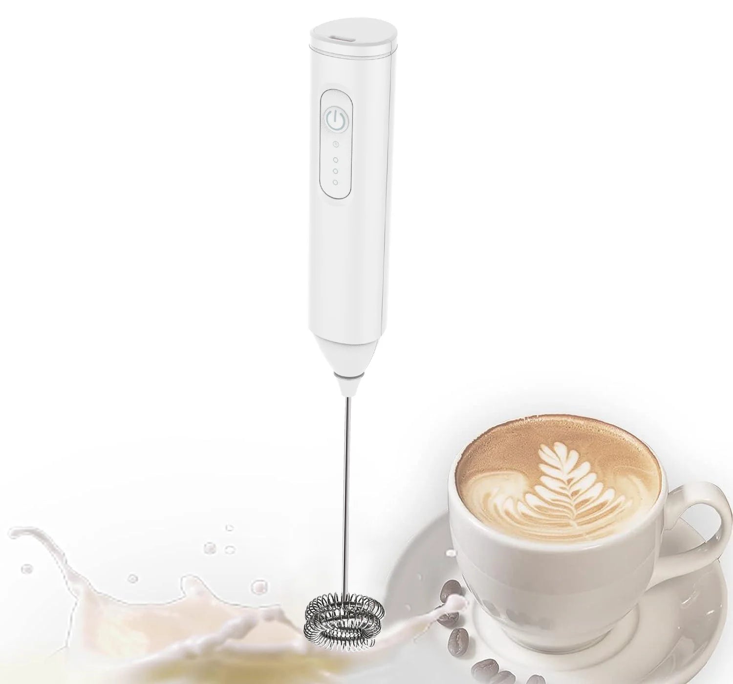 Electric whisk frothing hot chocolate in mug