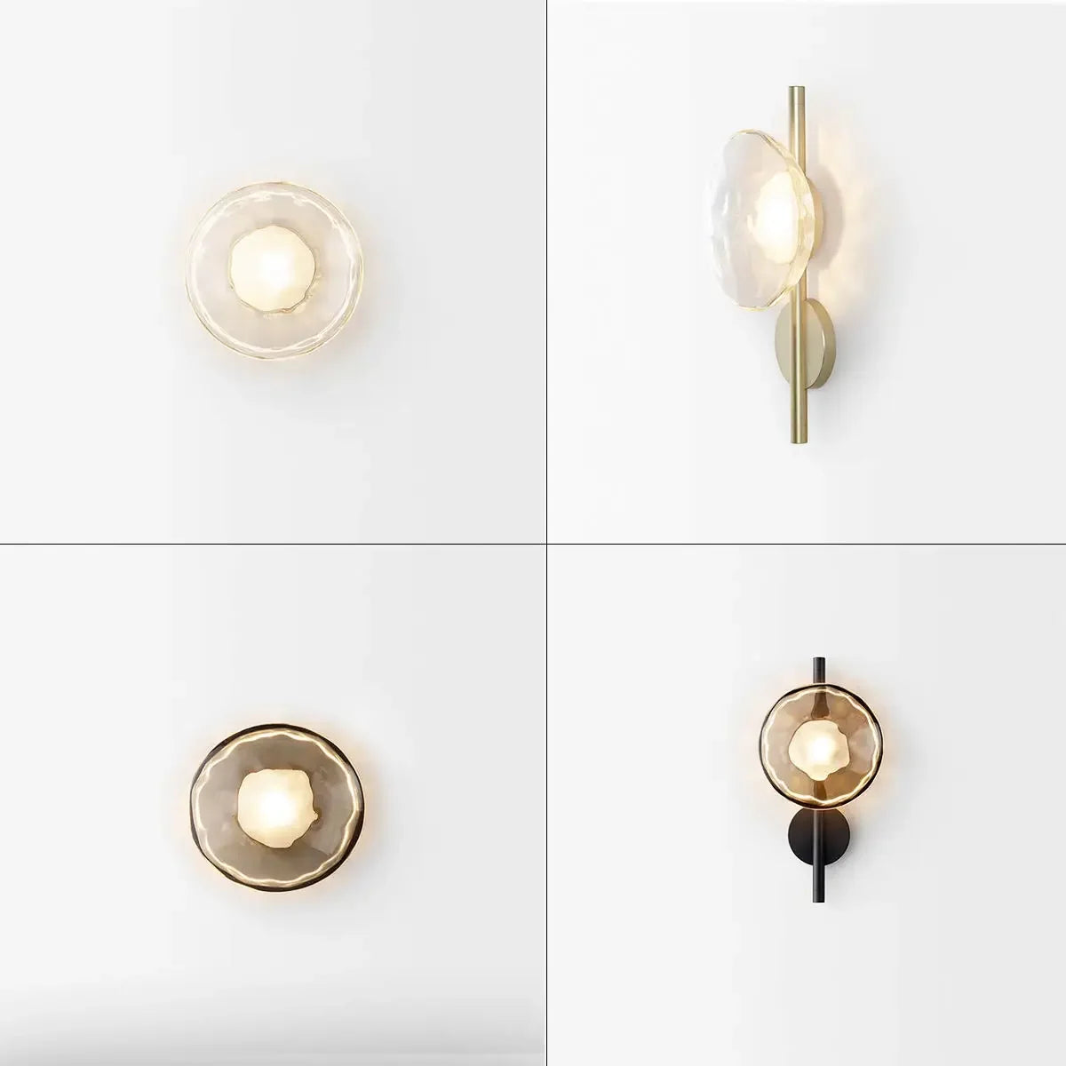 Glass Wall Light | Modern Dimpled Glass Sconce for Living Room, Bedside, Hallway & Stairs | Amber, Grey or Clear, Flush or Rod Style, Gold or Black