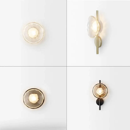 Glass Wall Light | Modern Dimpled Glass Sconce for Living Room, Bedside, Hallway & Stairs | Amber, Grey or Clear, Flush or Rod Style, Gold or Black
