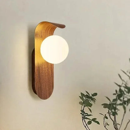 Wooden Wall Light | Walnut Wood Grain Bedside Wall Lamp with Soft Acrylic Shade for Bedroom, Hallway & Stairs | G9 Wall Sconce, 13×25cm