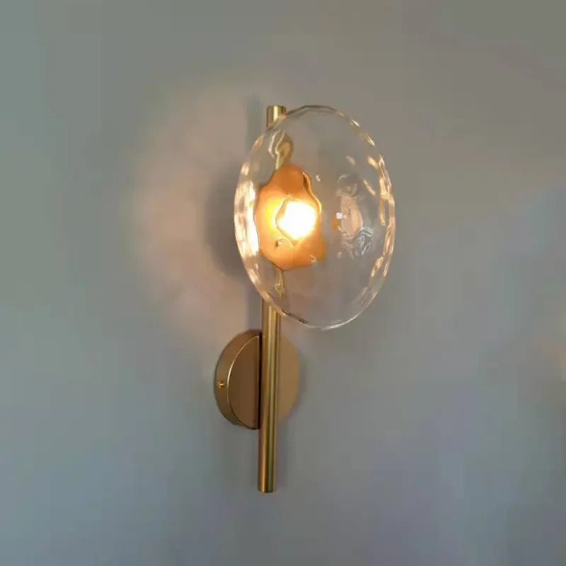 Glass Wall Light | Modern Dimpled Glass Sconce for Living Room, Bedside, Hallway & Stairs | Amber, Grey or Clear, Flush or Rod Style, Gold or Black