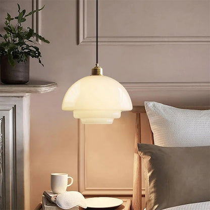 Glass Pendant Light | Antique Cream Hanging Lamp for Kitchen Island, Bar Counter & Study | Single Head, White, Amber or Mushroom Shade