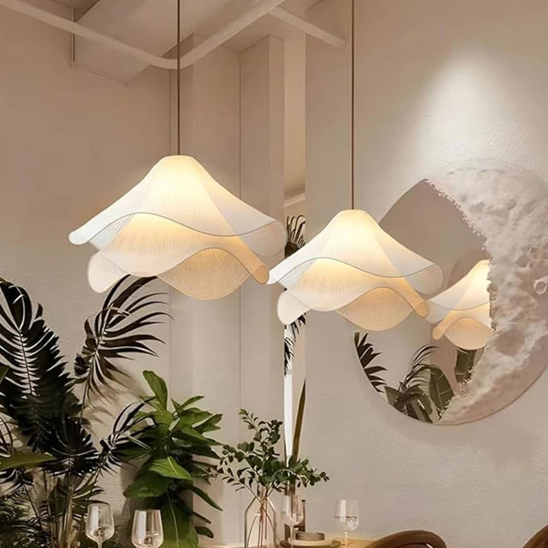 Fabric Pendant Light | White Flower Petal Ceiling Lamp for Dining Room, Bedroom & Living Room | Layered Cloth Lampshade E27, 30, 40, 50 or 60cm