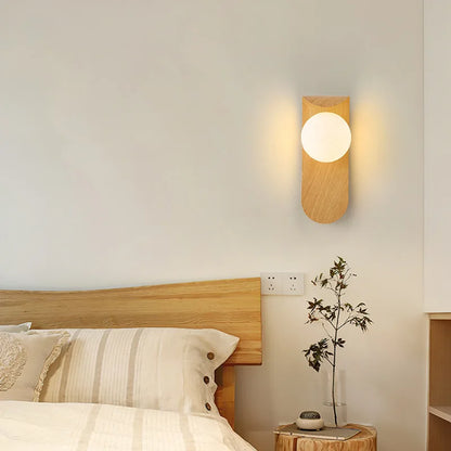 Wooden Wall Light | Walnut Wood Grain Bedside Wall Lamp with Soft Acrylic Shade for Bedroom, Hallway & Stairs | G9 Wall Sconce, 13×25cm