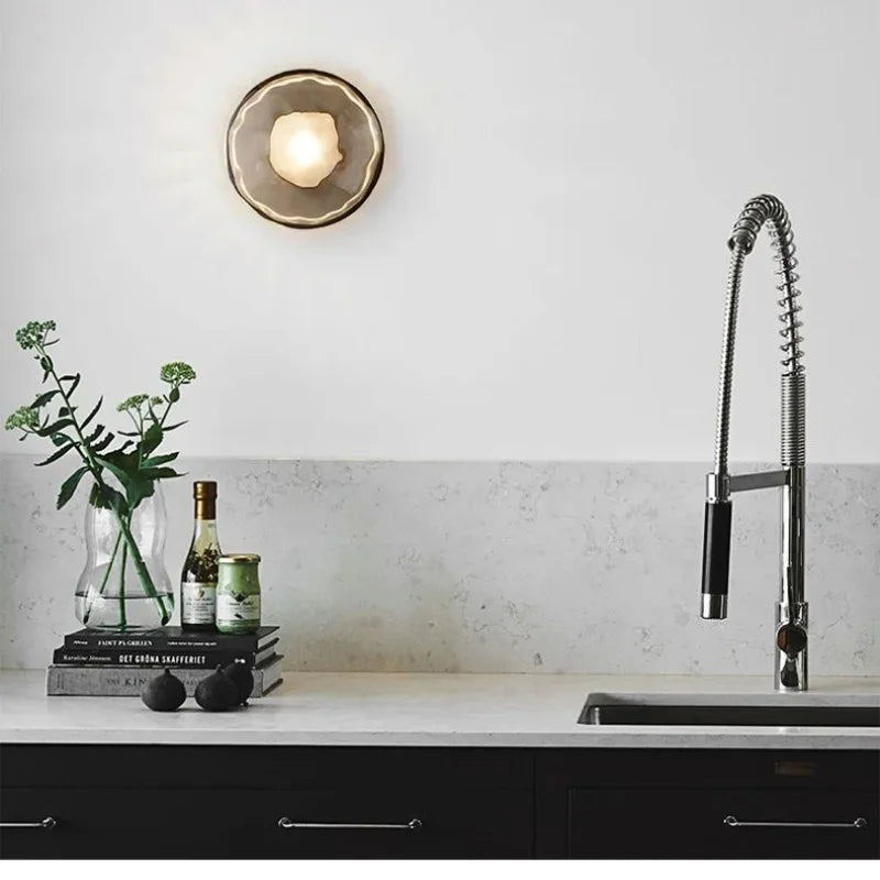 Glass Wall Light | Modern Dimpled Glass Sconce for Living Room, Bedside, Hallway & Stairs | Amber, Grey or Clear, Flush or Rod Style, Gold or Black
