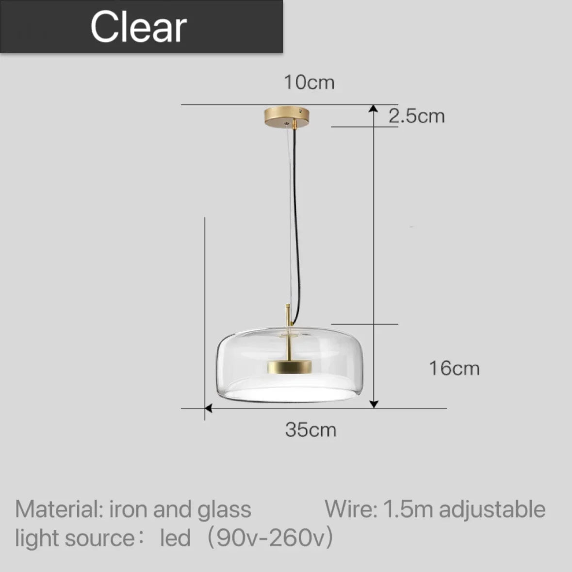 Clear glass pendant light dimensions, 35cm drum shade 16cm high