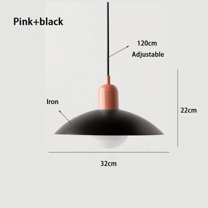 Pink and black macaron saucer pendant light, 32cm wide by 22cm high