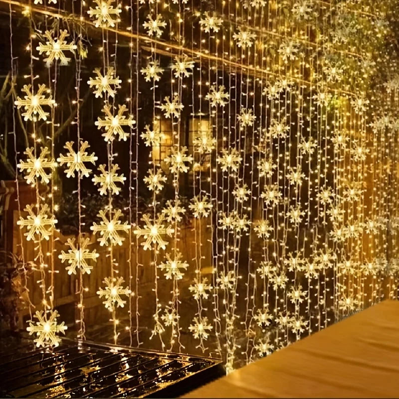Christmas Window Lights | 3m LED Snowflake Curtain Lights for Bedroom, Party & Festive Decor | Indoor Fairy String Lights, Warm White or Colour