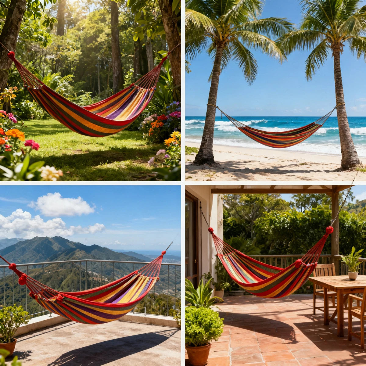 Double Hammock | 2-Person Cotton Canvas with Tree Straps for Garden